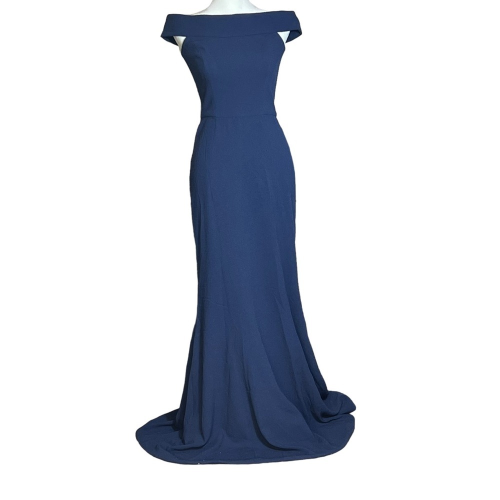 DRESS the POPULATION Bridal Jackie Off the Shoulder Trumpet Gown Navy, Small